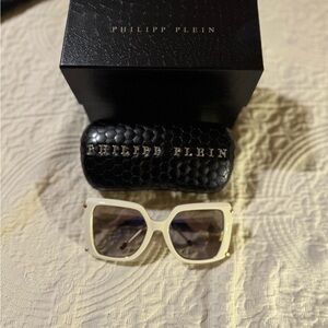 Philipp Plein Ivory Sunglasses with Gold Accents